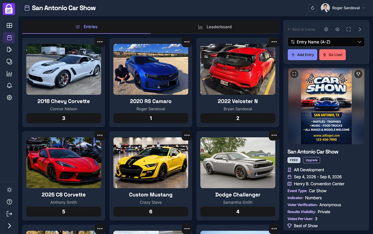 Entries view in dark mode