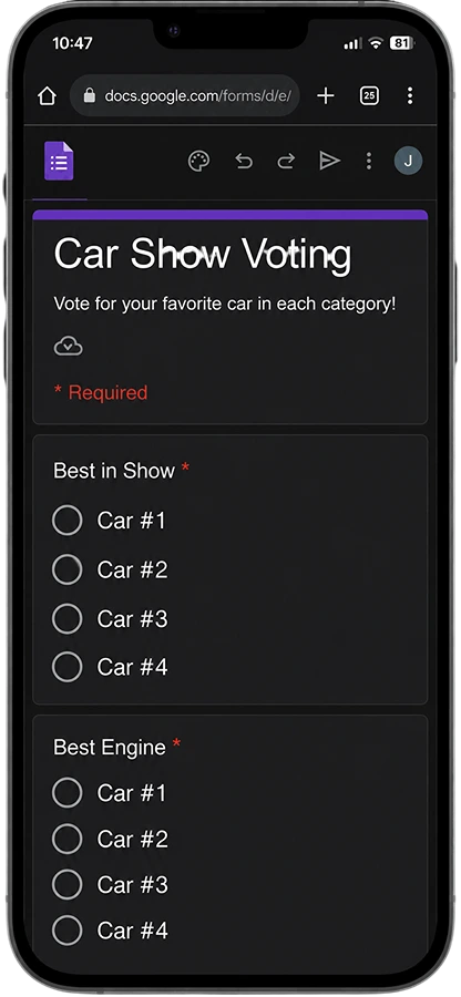 Google Forms voting: a plain list of radio buttons