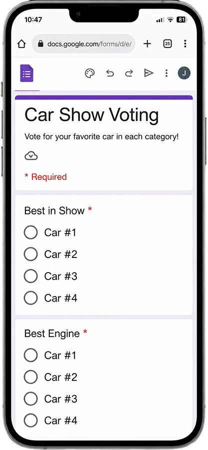 Google Forms voting: a plain list of radio buttons